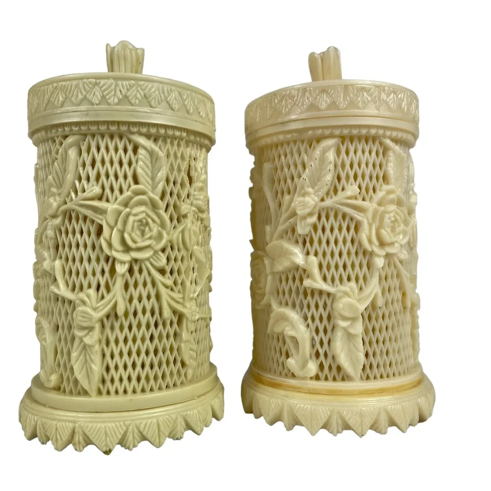 Vintage Vegan Ivory Ornate Hors D'oeuvres 3-Prong Picks Floral Holders Serves 48